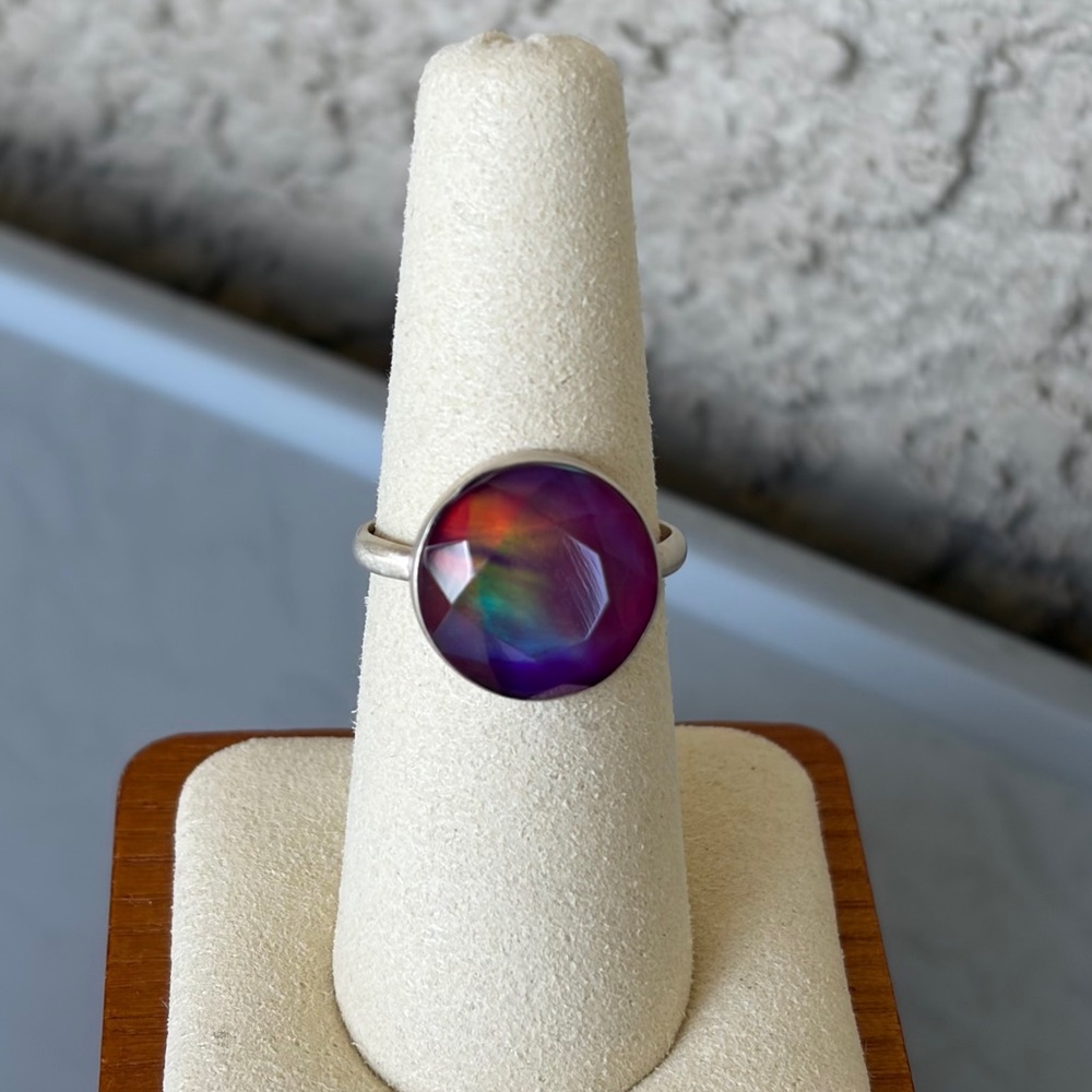 925 Sterling Silver Aurora Opal Faceted Octagon Solitaire Ring